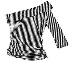 VTG Y2K Taunt Off-Shoulder Top Rouched Black White Striped Women's S Alt Emo USA
